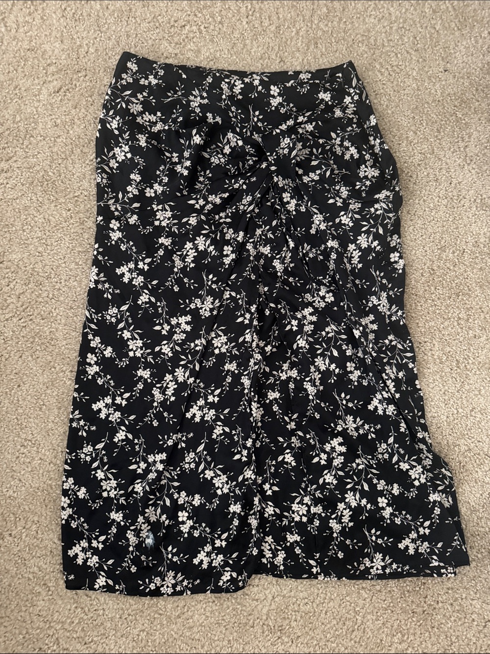 Black Floral Tie-Front Midi Skirt